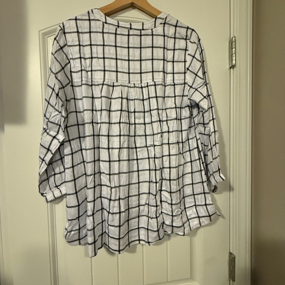 Wrangler Plaid Peasant Blouse White and Black Size M NWT - Picture 4 of 11